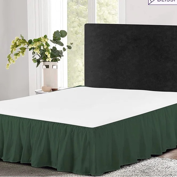 Olive Green Ruffled Bed Skirt Full/Double 54x75 Pleated Dust Ruffle 12” Drop - Picture 2 of 4